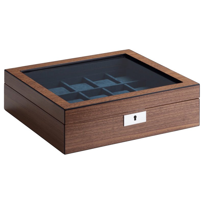 Walnut Wooden 10 Watch Display and Jewellery Lock Box