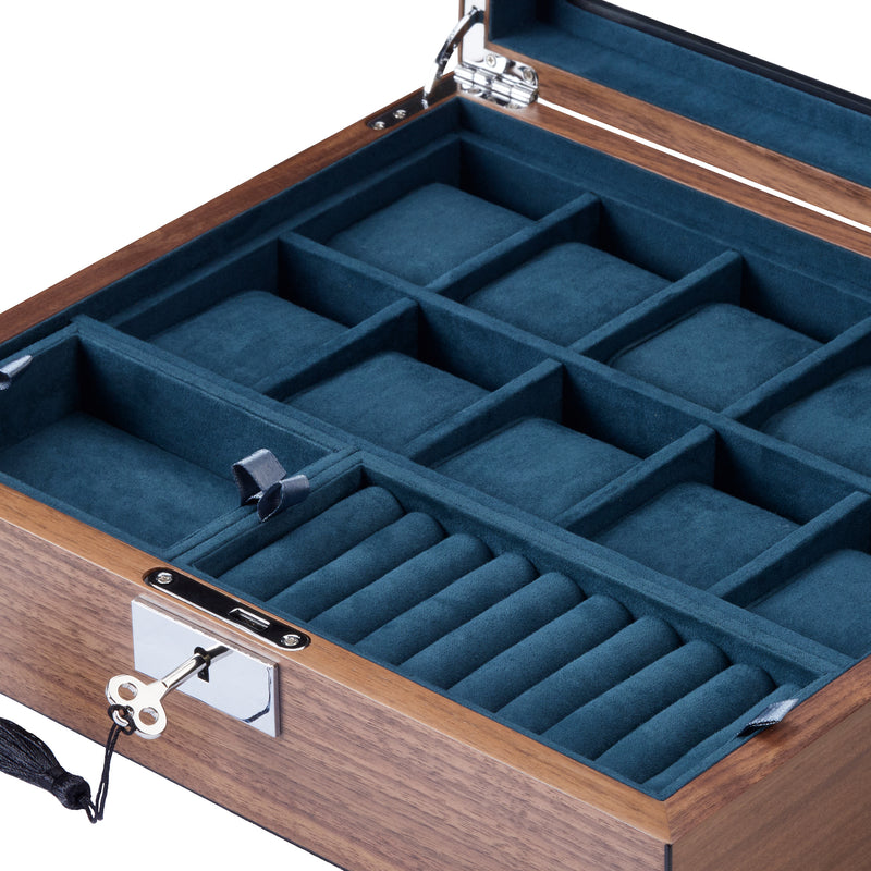 Walnut Wooden 10 Watch Display and Jewellery Lock Box