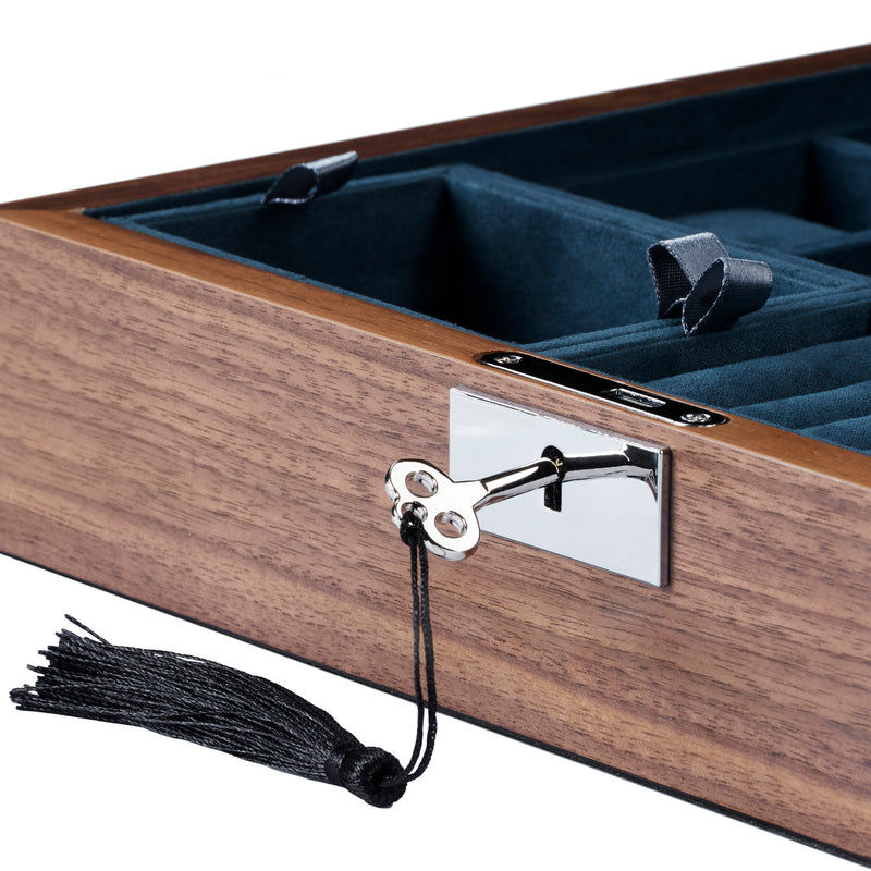 Walnut Wooden 10 Watch Display and Jewellery Lock Box