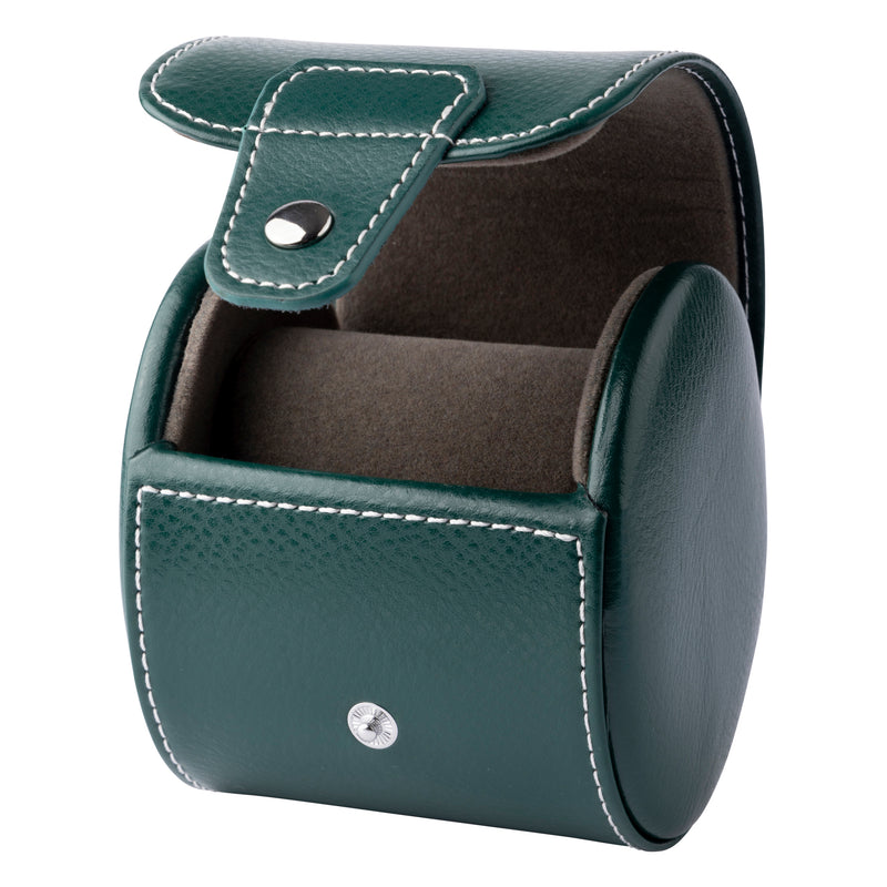 Green Leather Grey Velvet Watch Travel Case