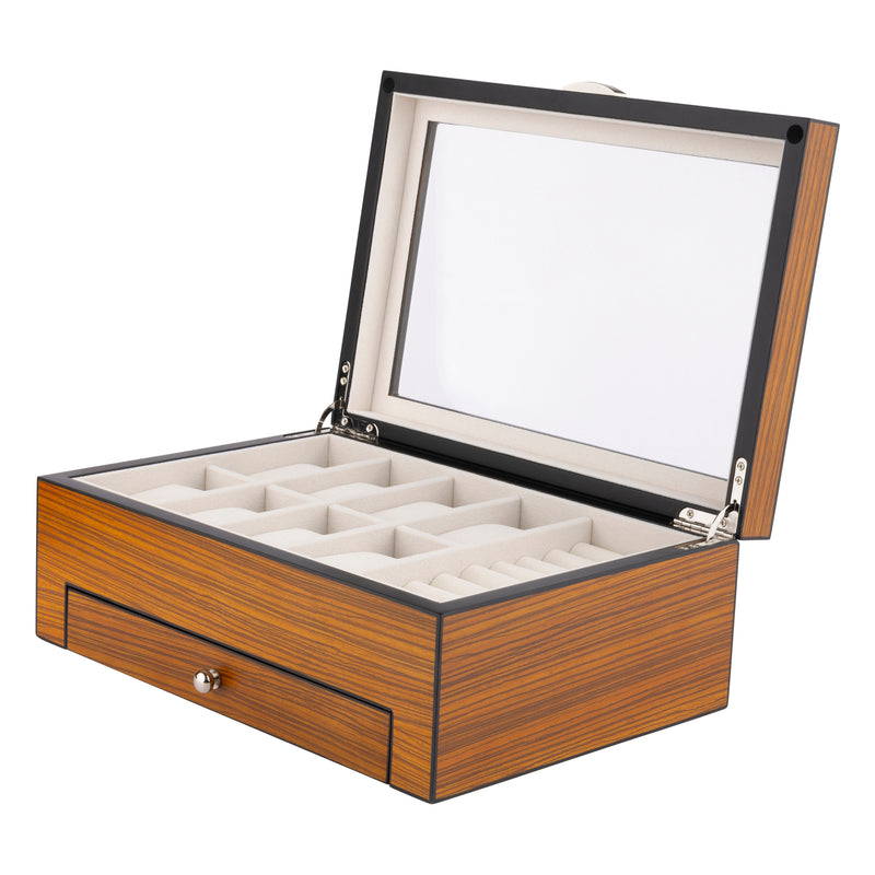 Zebra Wooden 8 Watch and Jewellery Box With Draw