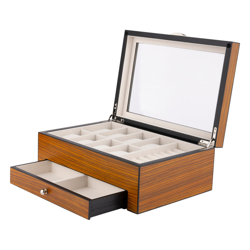 Zebra Wooden 8 Watch and Jewellery Box With Draw