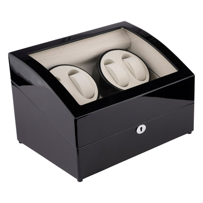 Black Wooden Display 4 Watch Winder + 5 Watch Storage