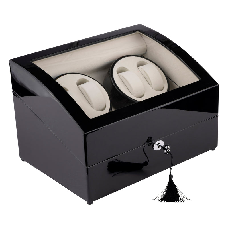 Black Wooden Display 4 Watch Winder + 5 Watch Storage